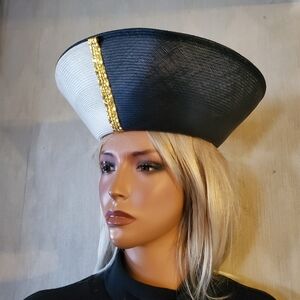 Adolfo II Vintage Black White Gold Special Occasion Hat Wedding Cocktail Parties